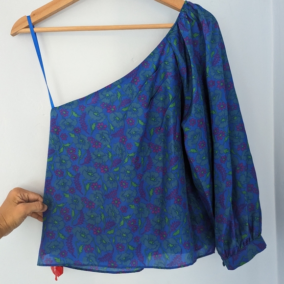 Veronica Beard Lyric One-Shoulder Top Cobalt Multi size 6 - Picture 8 of 10